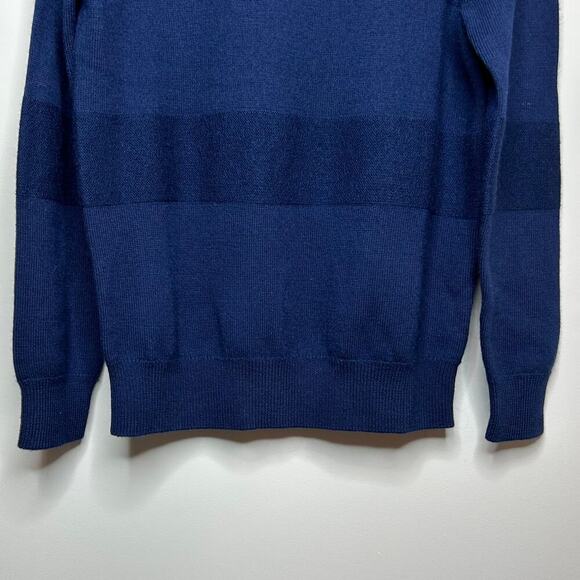 NWT Jeremy Argyle Blue 1/4 Zip Textured Stripe 100% Merino Wool Sweater Sz. S - Picture 3 of 8